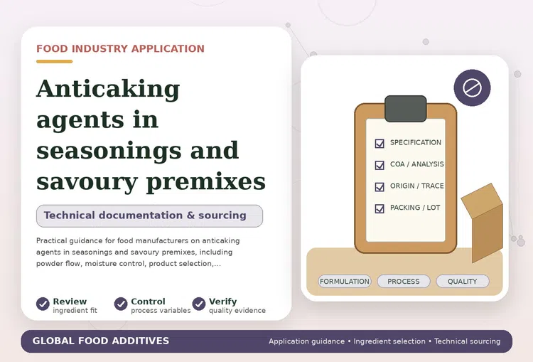Anticaking agents used in seasonings and savoury premixes